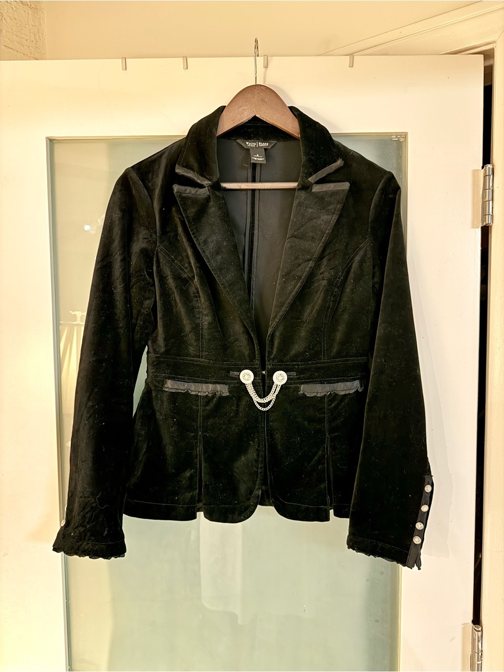 White House Black Market Black Velvet Chain-Accent Blazer Jacket